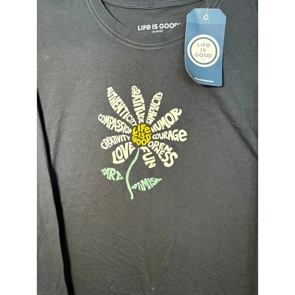 NWT Life is Good The Art of Optimism Blue Long  Sleeve Daisy Tee XL - Picture 3 of 8